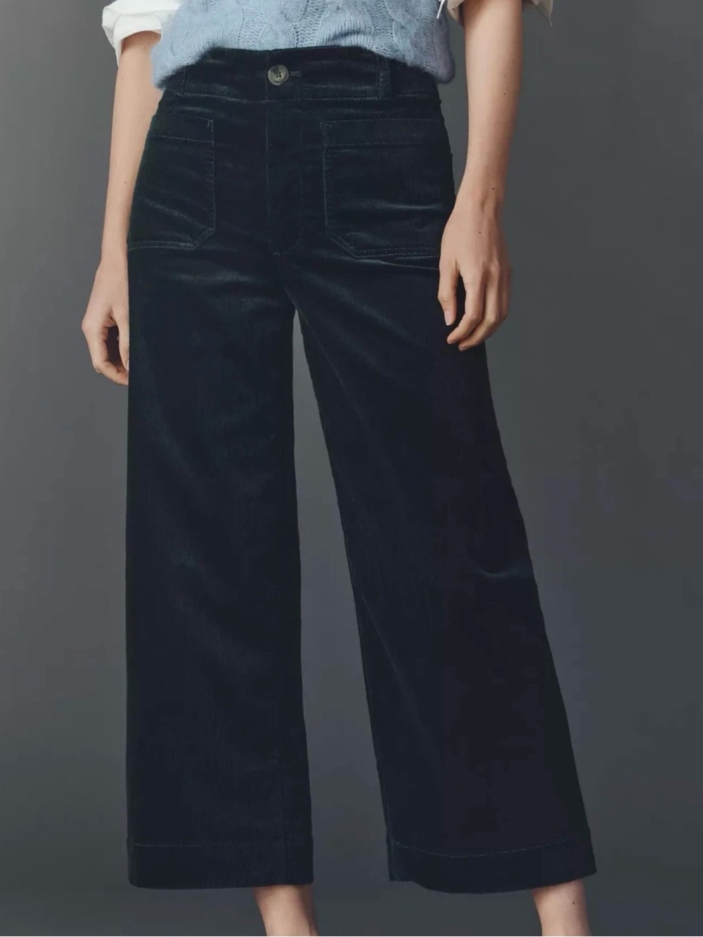 Anthropologie Maeve Colette Bow Corduroy Crop Wide Leg Dark Green Pants Size 28